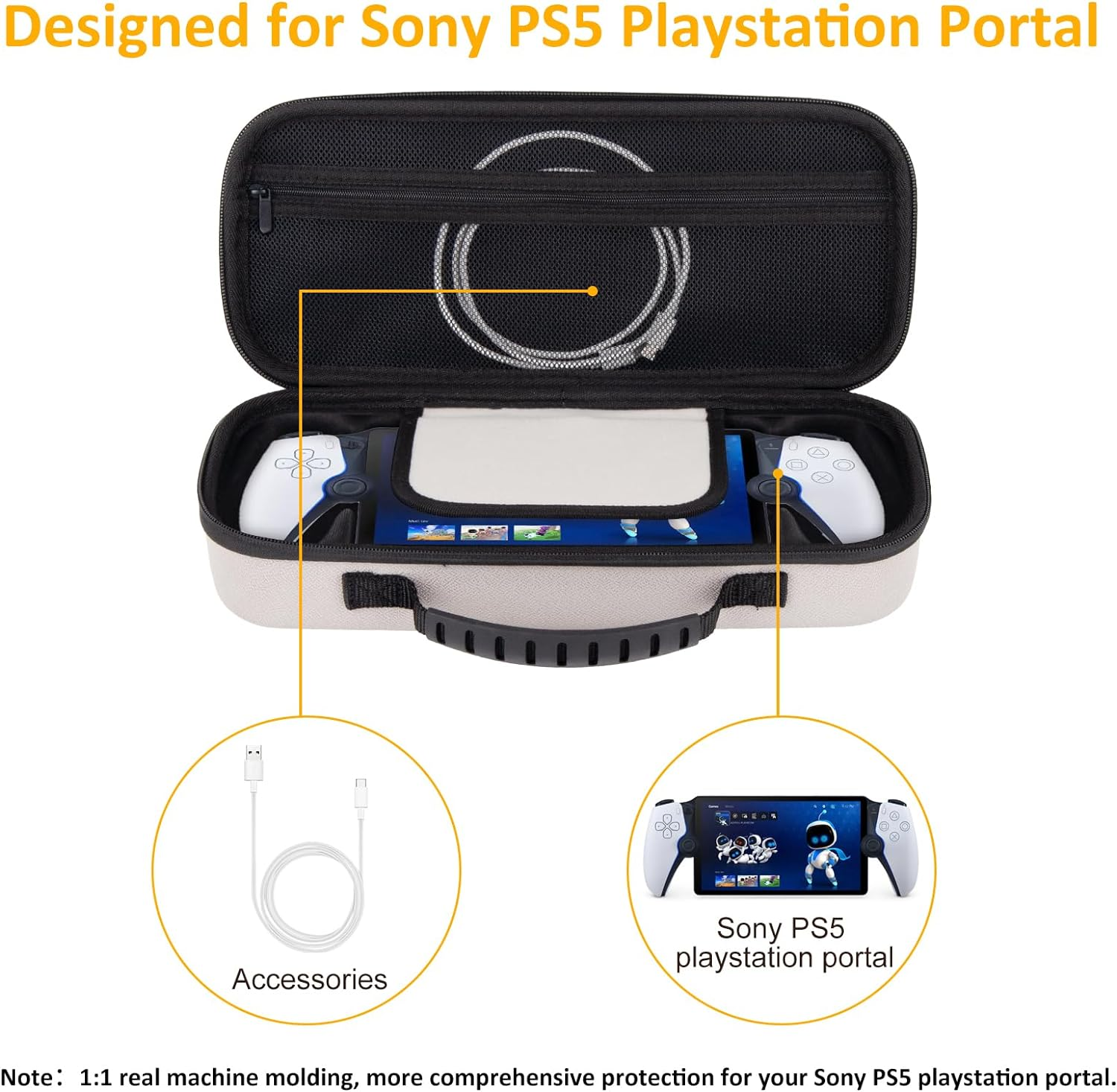 Wonlince Hard Carrying Case for Sony PS5 Playstation Portal，Scratch-Resistant Portable Organizer with Mesh Pocket，Stylish Design for Traveling，Off White image number 3