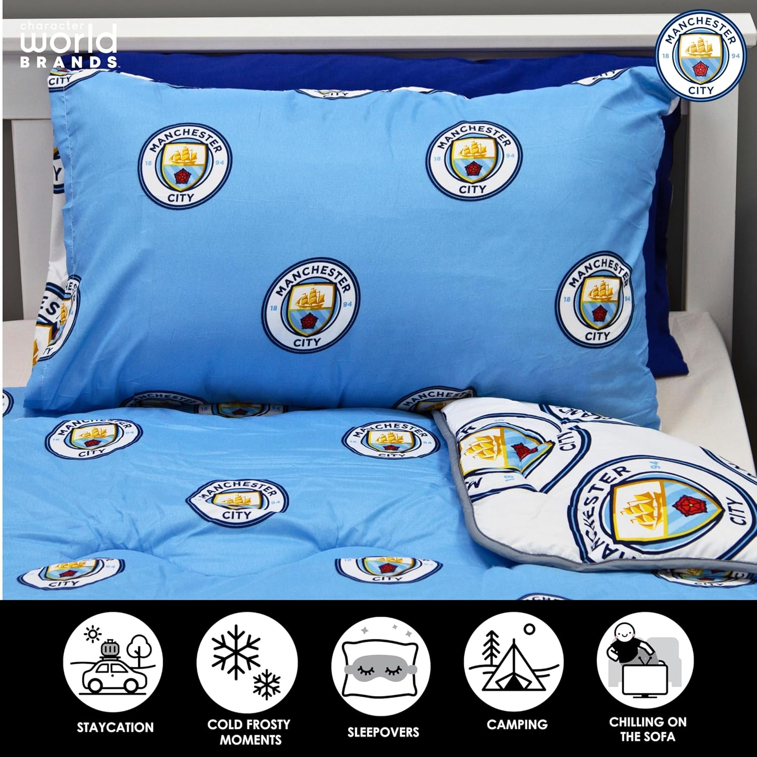 Character World Manchester City FC Official Single Bed Coverless Duvet Bedding Reversible Coverless Quilt, Pillowcase Washable Duvet for Travelling 10.5 Tog image number 6