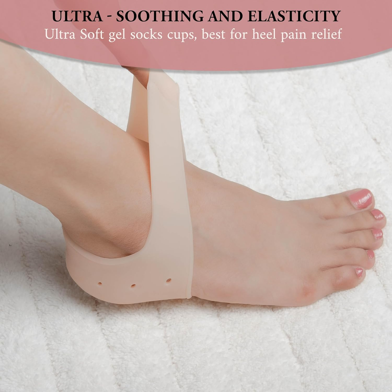 Wonder Care Pair of 1 Silicone Heels Protectors for Moisturizing Heels, Cracked Heel Protection, Relief Blister, Heel Spurs, and Plantar Fascitis Wrap| Heel Gel Socks| Stretchable| Unisex, Beige image number 5