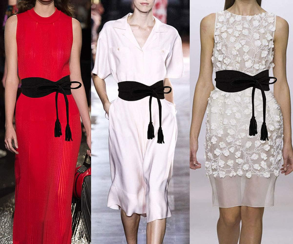 Aecibzo Women'S Bowknot Wrap around Self Tie Obi Waist Band Cinch Wide Boho Belt image number 3