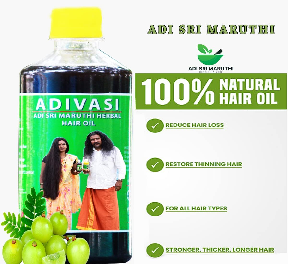 Adivasi Adi Sri Maruthi Hair Oil Made by Pure Adivasi Ayurvedic Herbs 250Ml + 250Ml image number 3
