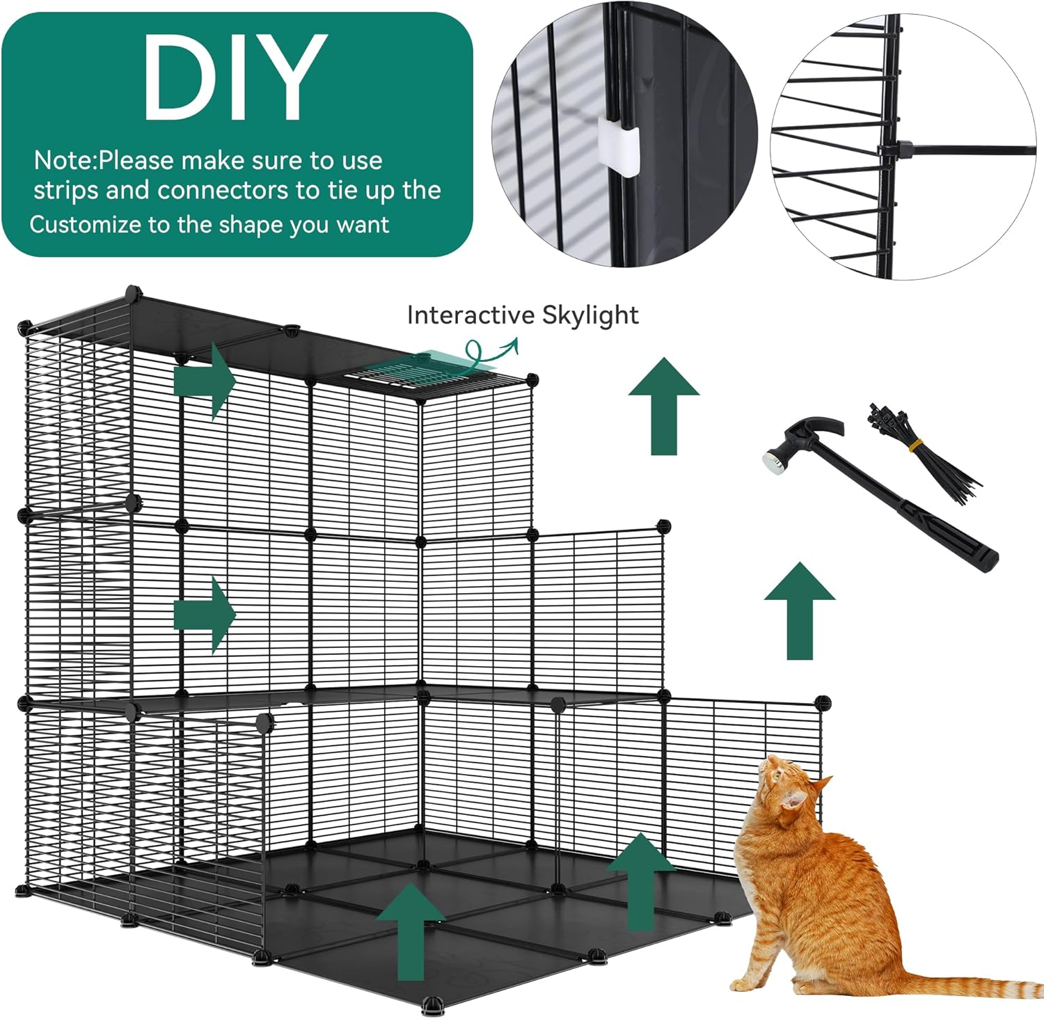 YITAHOME 4 Tier Large Cat Cage Indoor with Hammock, 4 Doors, 3 Ladders, Outdoor Cat Enclosure Catio Metal Wire Dense Kennels for 1-3 Cats, Small Animal DIY Detachable Pet Playpen, 104X72X140 Cm image number 5