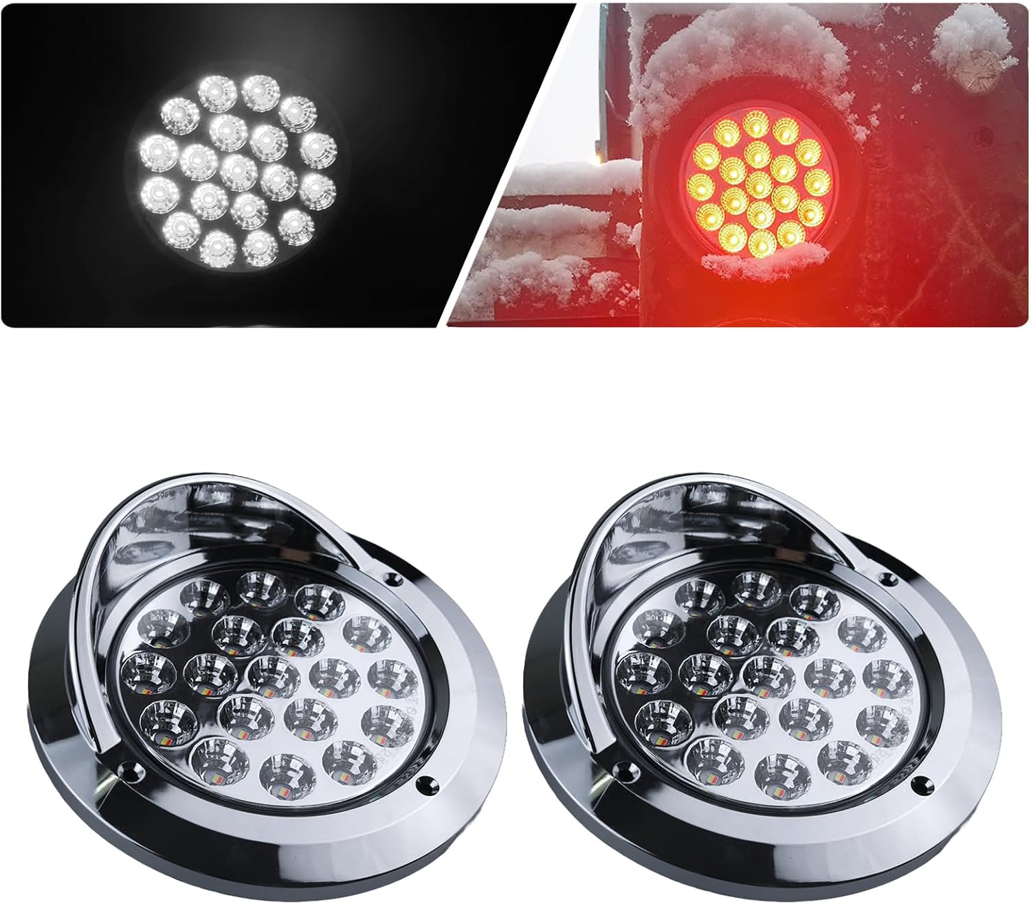 Xtraglow 4 Inch round Dual Revolution LED Tail Lights Red Stop Turn Tail Lights and White Backup Reverse Lights Kit for Truck Trailer RV Jeep with Rubber Grommet Chrome Plated Brim IP67 Waterproof image number 5