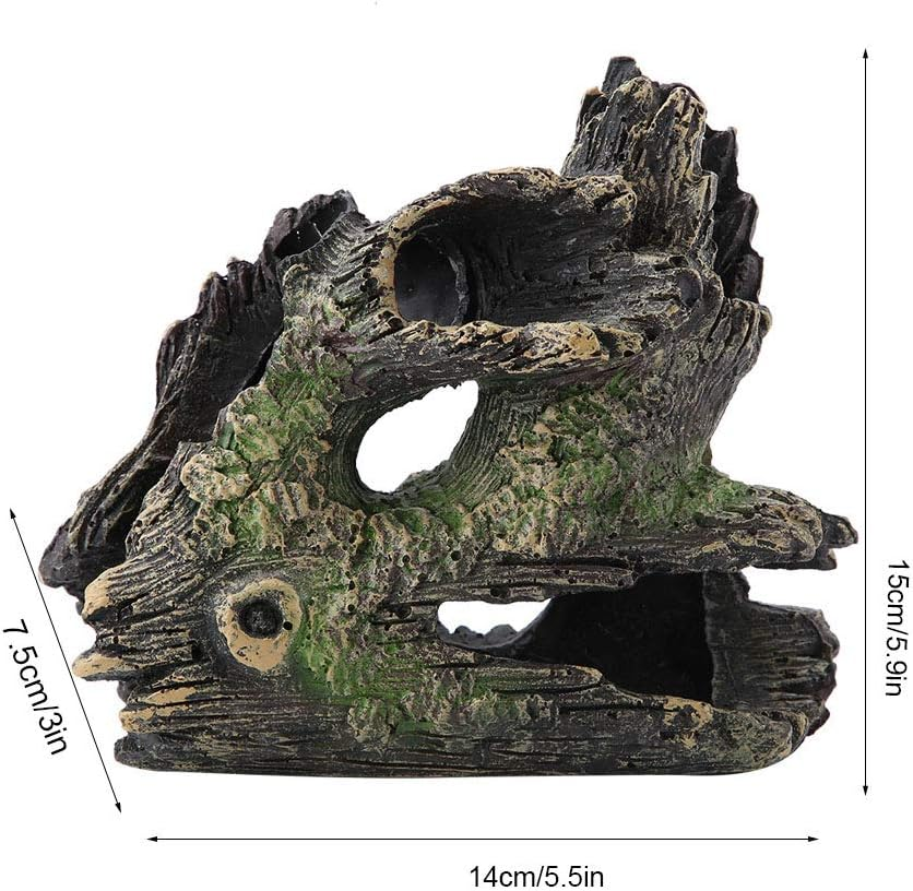 Aquarium Hollow Tree Trunk Ornament, Fish Decor with Moss Artificial Driftwood Polyresin Hideout Decoration Ornament for Fish Tank and Landscape Resin Log Hideaway(St 004C) image number 5