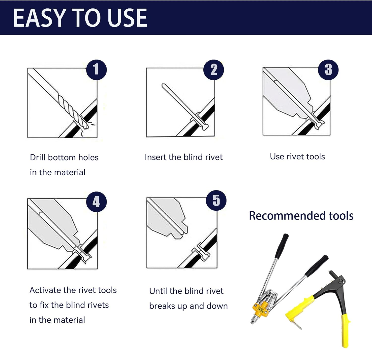 Blind Rivets Assortment Kit 1000 Pcs - Aluminum Pop Rivets (1/8 4 Sizes) Corrosion-Resistant Fasteners for Automotive, Construction, Metalworking - Bulk Multi-Size Rivet Kit with Durable Case image number 1