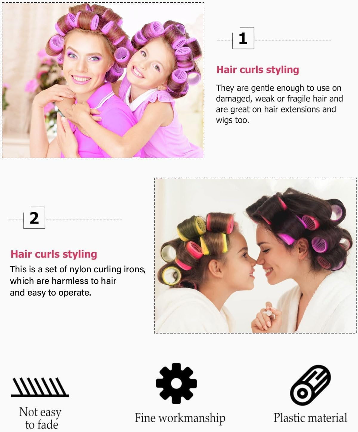 TPZORJX 37 Pieces Manual Hair Rollers Self Adhesive Hair Rollers for Salons, Barber Shops, Rat Tail Combs, DIY Curlers with Steel Needle Tip Comb (Purple) image number 5