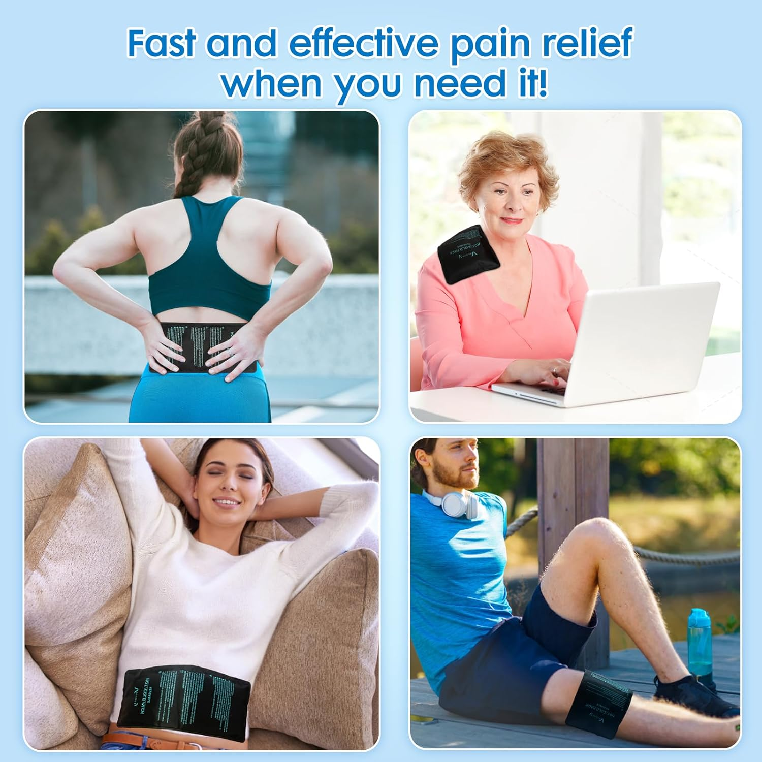 Vecozey Ice Pack for Injury Reusable, Hot and Cold Pack for Multiple Body Areas, Flexible & Long-Lasting for Shoulder, Back, Knee, Ankle, Elbow, Soft Plush & Nylon Cover, 28 X 13 Cm image number 4