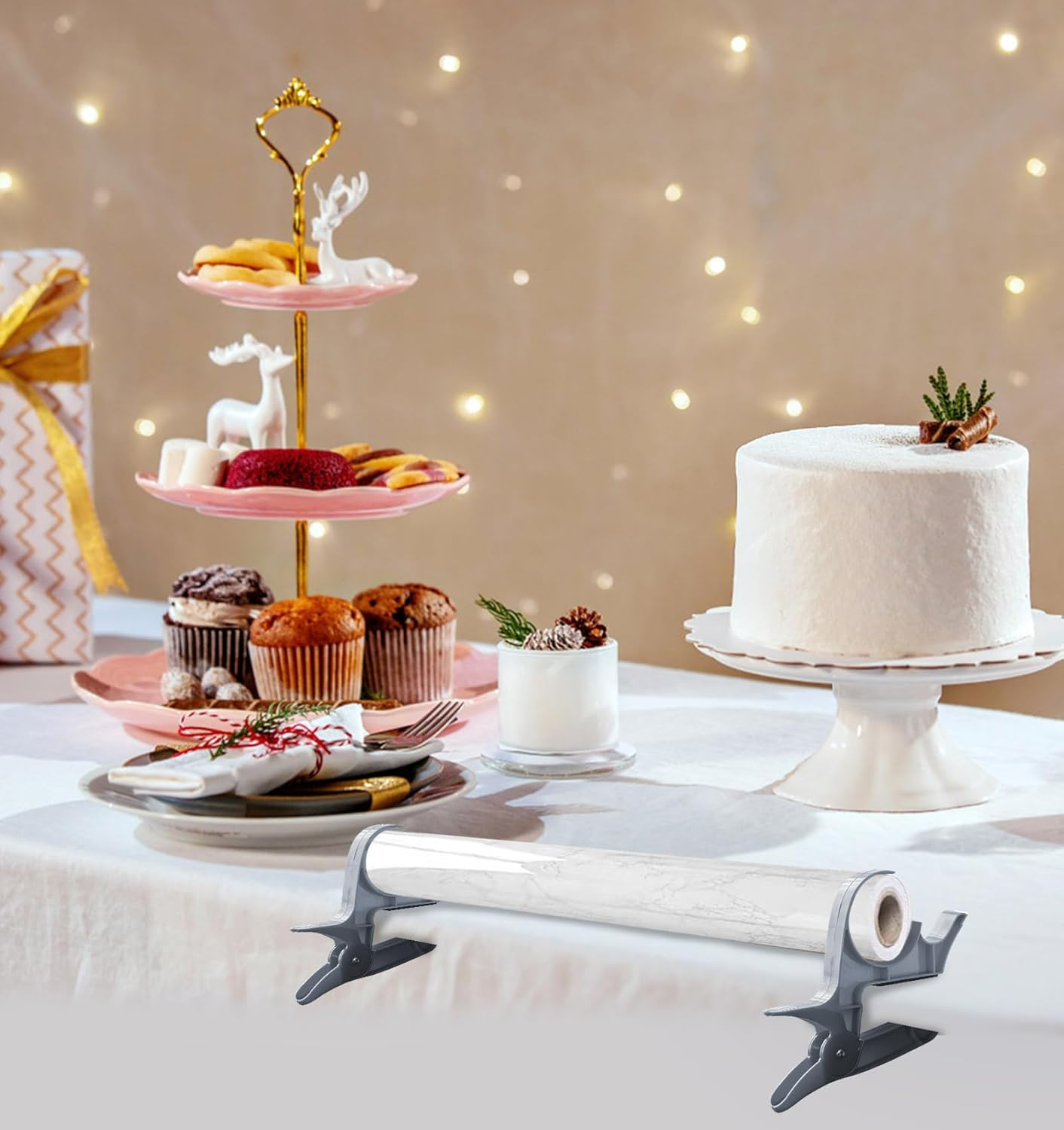 2 Pack Wrapping Paper Clamps Tape Dispenser Gift Wrap Cutter Tools for Smooth and Precise Cutting Easy to Use Paper Roll Holder for Holiday and Birthday Wrapping Organisation(Grey) image number 5