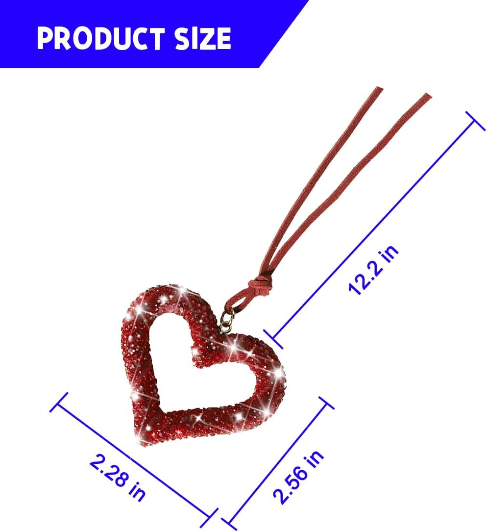 Mandark Bling Heart Car Hanging Accessories, Crystal Rhinestone Vehicle Rear View Mirror Charm Pendant Ornaments, Cute Diamond Auto Interior Hanger Decoration for Women Girls（Wine Red） image number 5