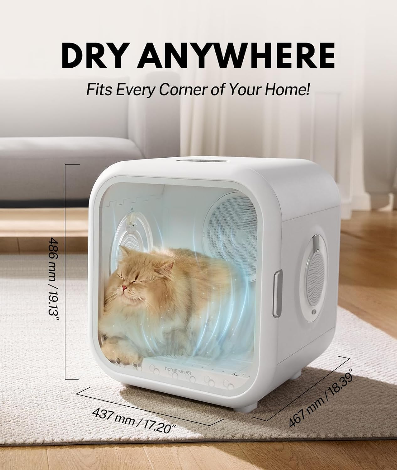 PTEROMYS 62L Dog Dryer Box, 360&deg; Efficient Automatic and Quiet Cat Pet Dryer Box with Smart Temperature Control, Ideal for Cats and Medium Dogs (White) image number 5