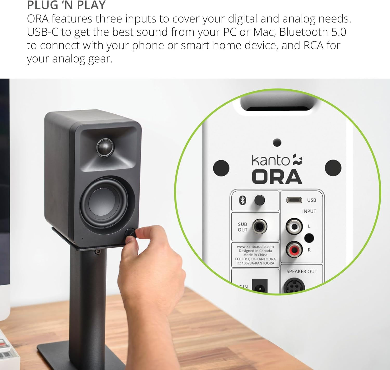 Kanto ORA 100W Powered Reference Desktop Computer Speakers with Bluetooth 5.0 White image number 6