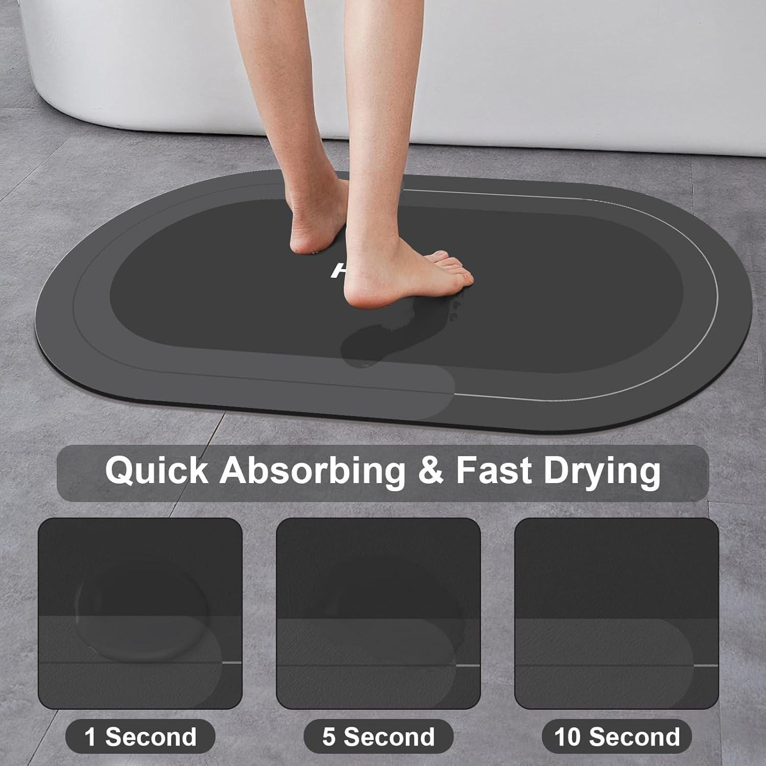 Bath Mat Rugs Non Slip Quick Dry Bathroom Mats Super Absorbent Rubber Bath Mats for Bathroom Floor (Dark Grey, 40 X 60 Cm) image number 1