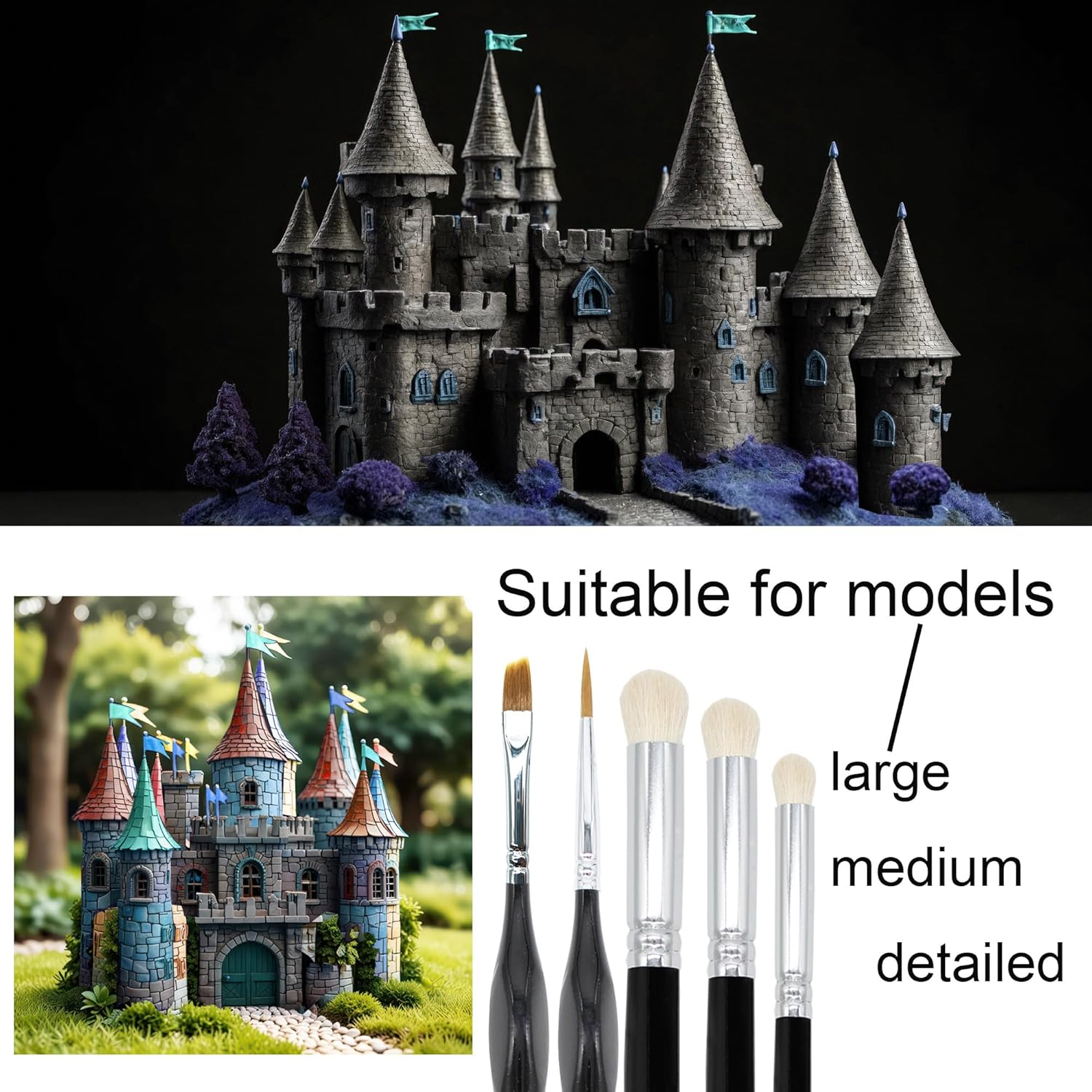 Himmlfel Miniature Paint Brushes Drybrush Set,10 PCS Fine Detail Paint Brush Dry Brush,Model Paint Brushes Dry Brushes for Citadel Game Model，Large Medium Detailed Models，Model Painting,Warhammer 40K image number 5