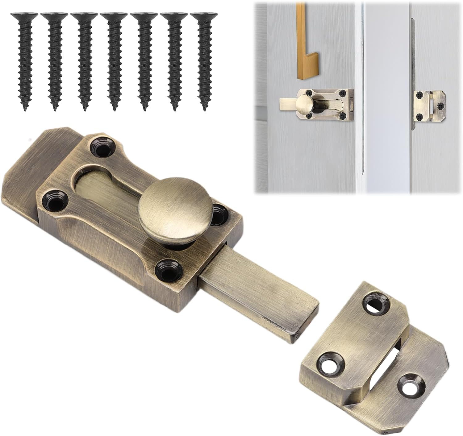 Barrel Slide Door Bolts 3 Inch Brass Door Bolt Heavy Duty Door Locks Internal Antique Zinc Alloy Security Latch Lock with Screws for Securing Internal External Doors, Bronze Tone image number 1
