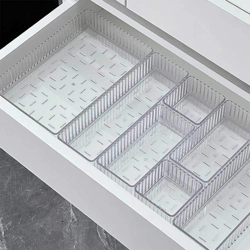7 Pack Clear Drawer Organizers Storage Bins, 4 Size Plastic Makeup Organisers Bin,Stackable Cosmetics Drawer Organizer Trays, Desktop Storage Organization