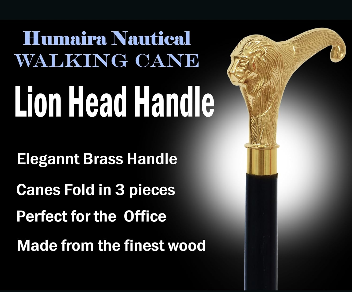 Humaira Nautical Solid Brass Lion Head Handle Wooden Walking Stick Cane Vintage Designer Handmade image number 5