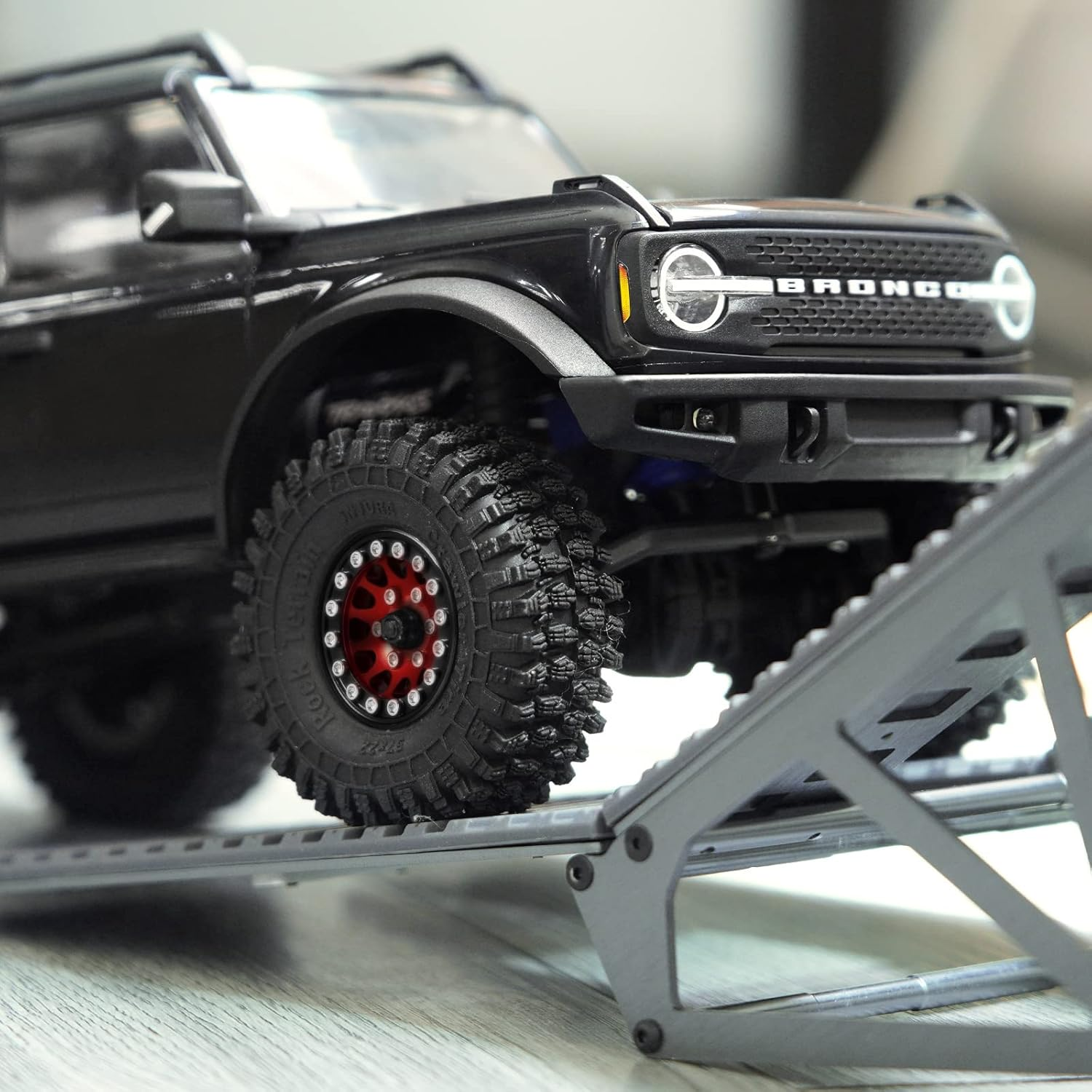 INJORA 1.0 Beadlock Wheel S5 Super Soft Sticky Crawler Tires for TRX4M Axial AX24 SCX24 FCX24 Enduro24 Upgrade, 57 * 22Mm(Red) image number 2