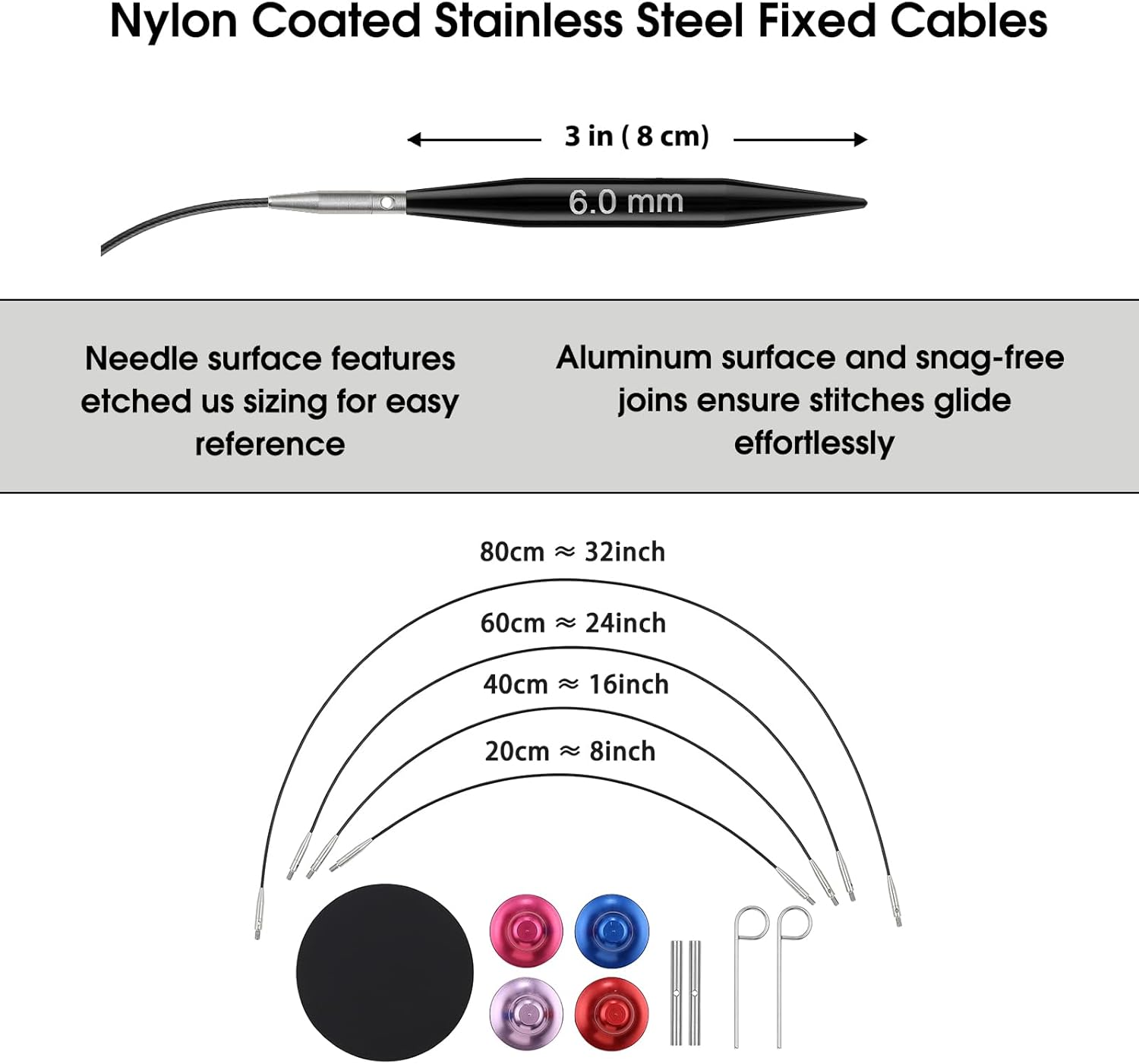 Guclud Interchangeable Circular Knitting Needle Set, 3-Inch Shorties Knitting Needles Sizes US 2.5, 3, 4, 5, 6, 7, 8, 9, 10 with Cable, Accessories and Case, 9-Pairs image number 1