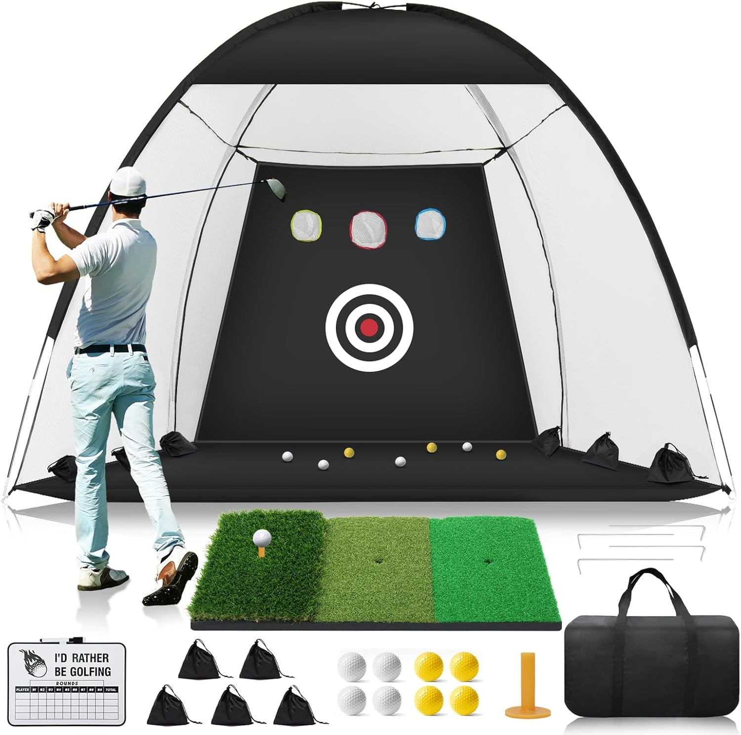 Golf Practice Net 10X7Ft with Foldable Tri-Turf Mat, All in 1 Hitting Net with Scoreboard & Target, Chipping Training for Backyard Driving, Christmas Ideal Gifts for Men image number 1