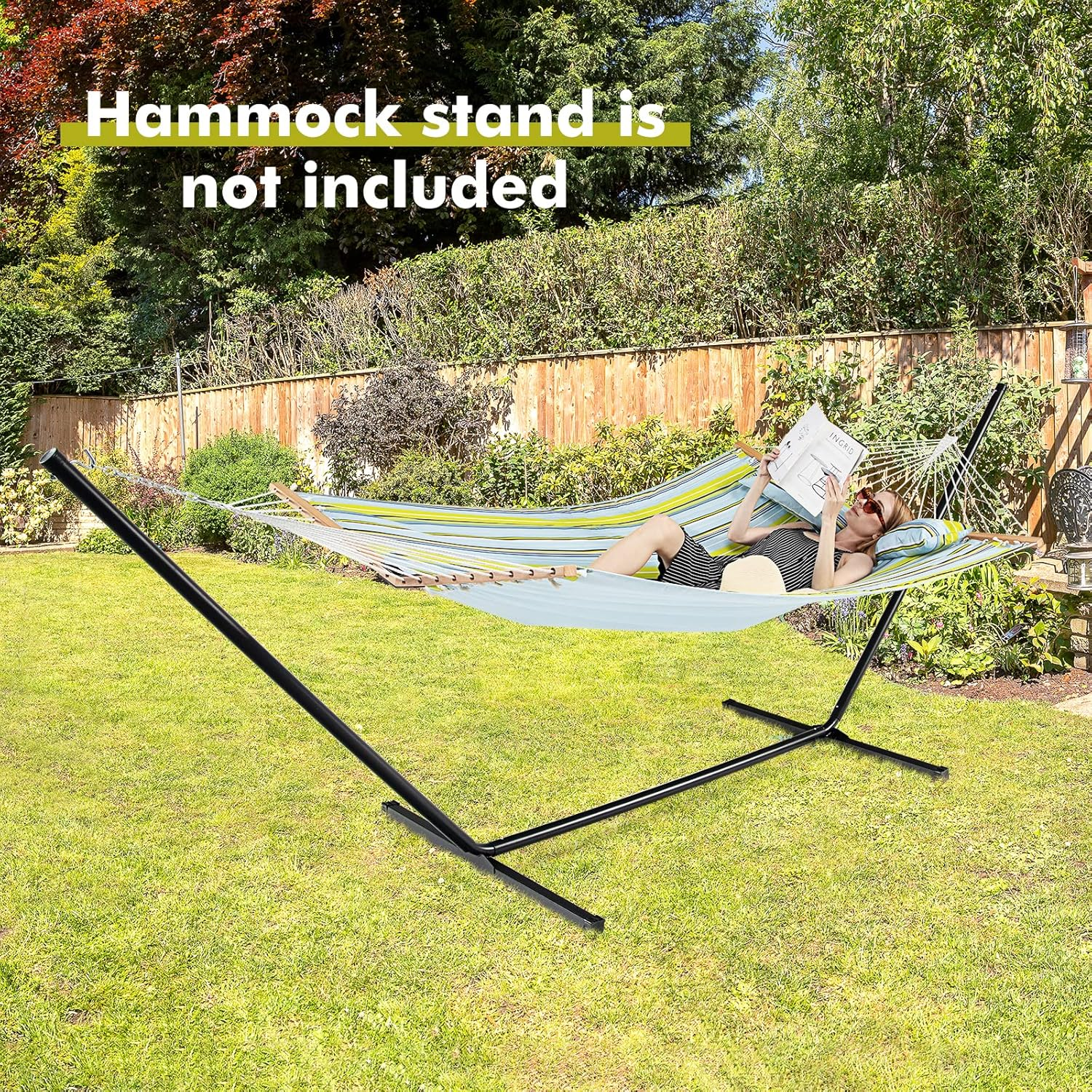Costway Portable Hammock W/Spreader Bars & Detachable Pillow, Quick Dry & Water Proof Material, Hand Woven Cotton Rope, Outdoor Indoor Hammock for Patio, Poolside, Garden, Backyard image number 6