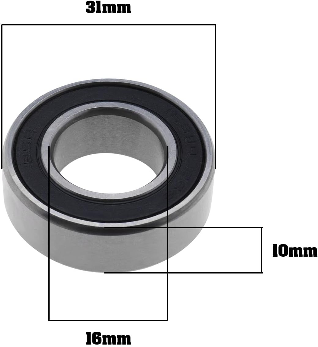 VGOL 4PCS 163110-2RS Deep Groove Ball Bearings Double Rubber Seal Bearings Carbon Steel for Bike Rear Hub Industrial Equipment 16X31X10Mm