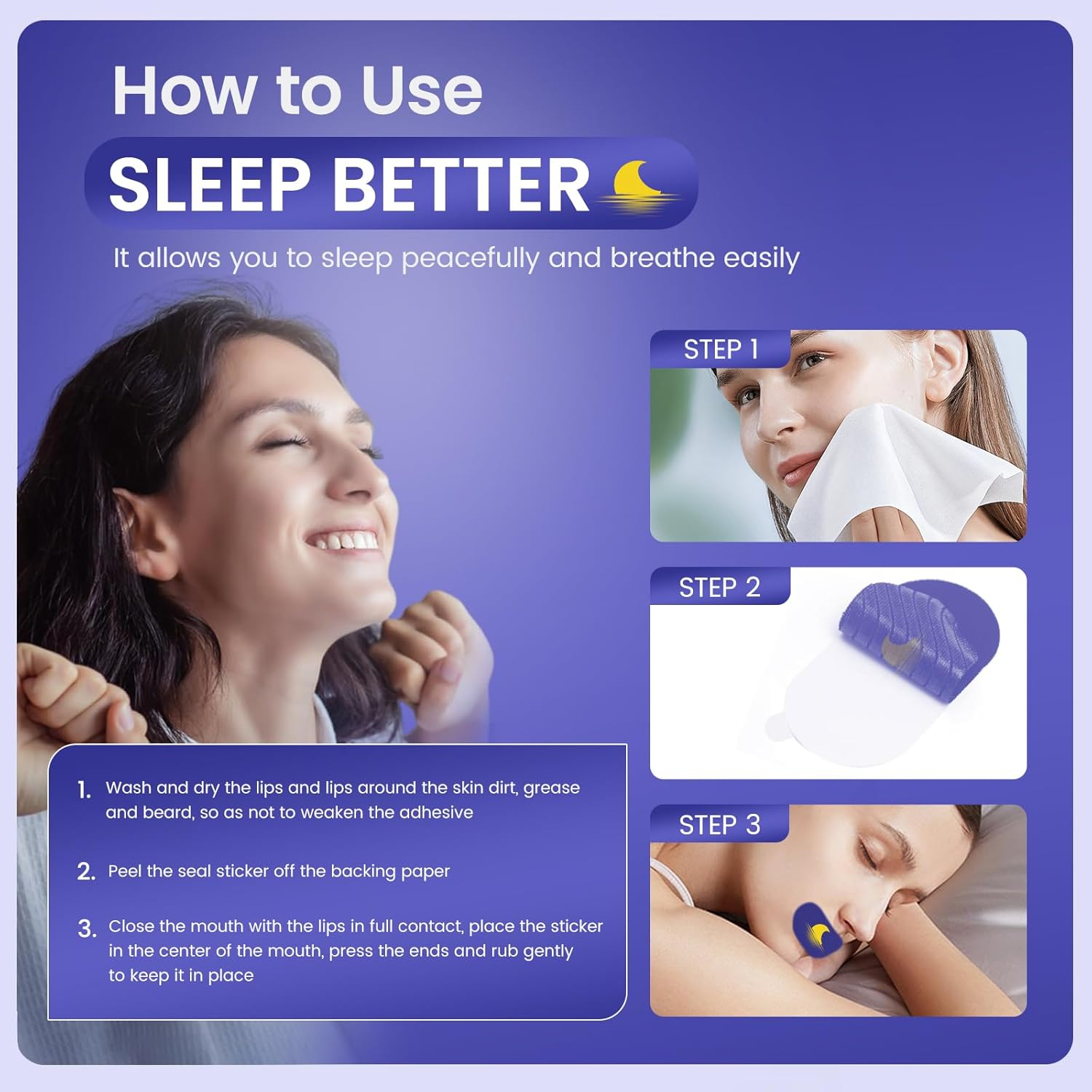 Mouth Tape for Sleeping | anti Snoring Sleep Tape | Soft & Hypoallergenic | Improve Sleep Quality & Nasal Breathing | Premium Cotton | Suitable for Men and Women (Blue, 90 Pcs) image number 2
