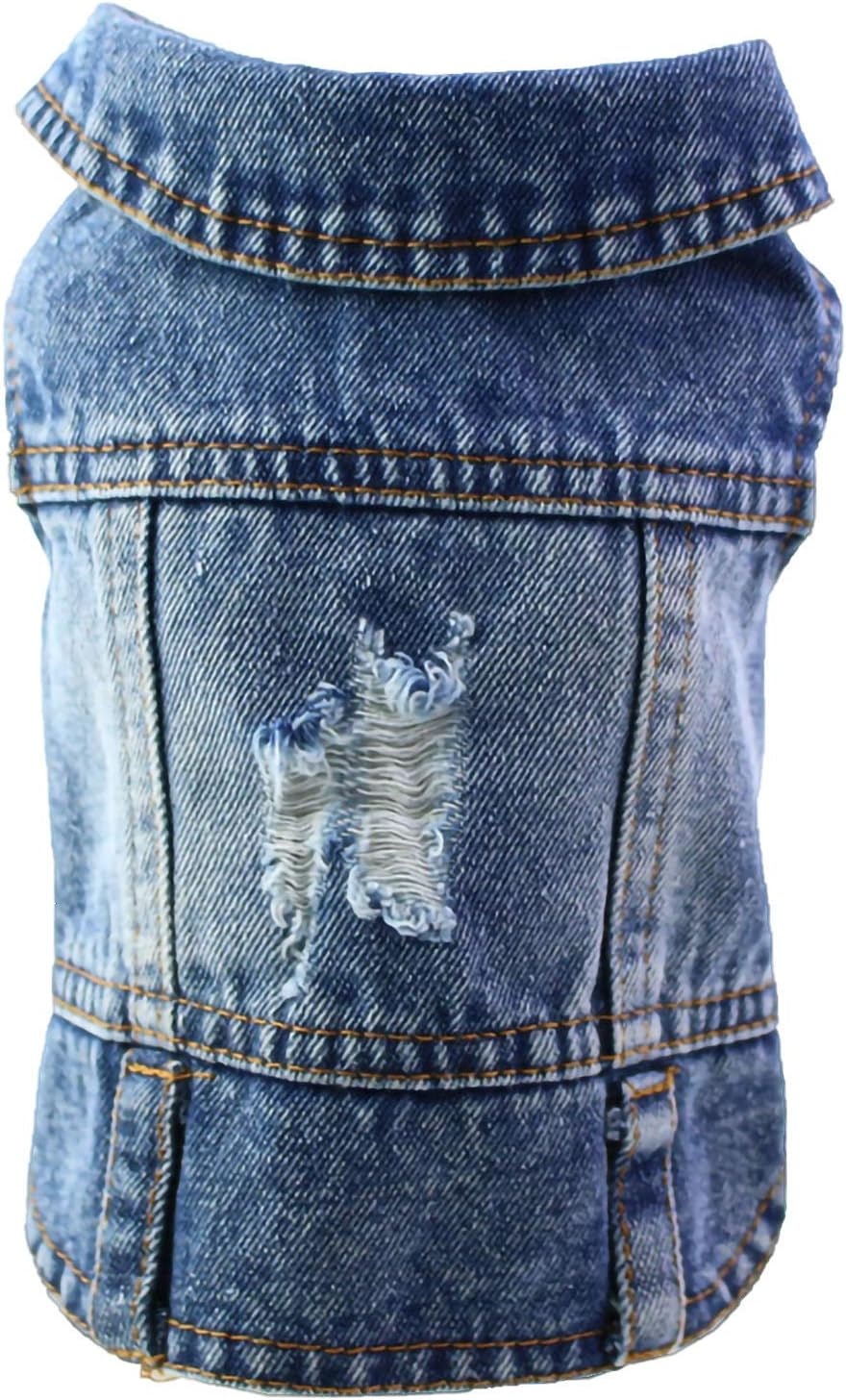 Fuqibasics Pet Clothes Dog Jeans Jacket Cool Blue Puppy Denim T-Shirt for Small Medium Dogs Cats Lapel Vests Classic Vintage Washed Dog Clothes Scratch Design Adorable Dog Shirt
