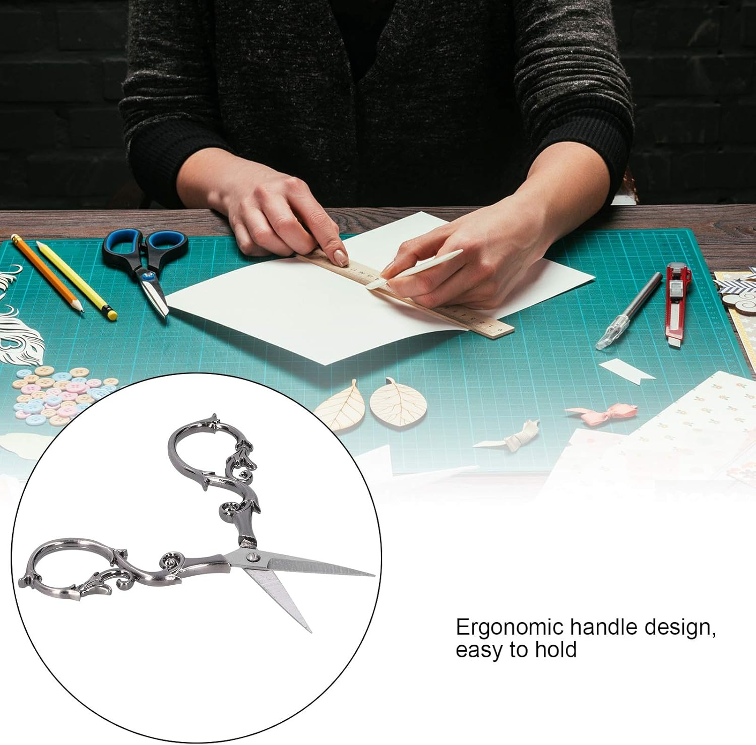 Retro Scissors, DIY Vintage Small Embroidery Cutting Tools, Can Be Used in Embroidery, Sewing, Eyebrow Shaping (Gray Silver) image number 6