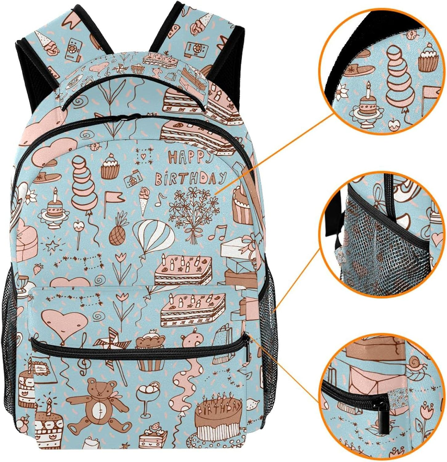Happy Birthday Pattern Backpack Students Shoulder Bags Travel Bag College School Tote Backpacks image number 1