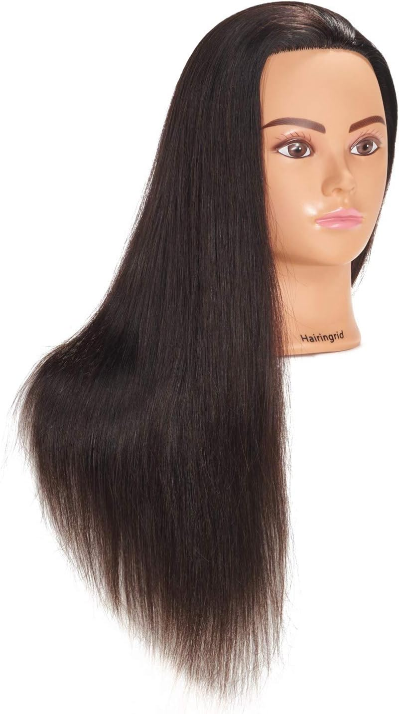 Hairingrid Mannequin Head 24"-26"100% Human Hair Hairdresser Cosmetology Mannequin Manikin Training Head Hair and Free Clamp Holder (R71906LB0218H) image number 6