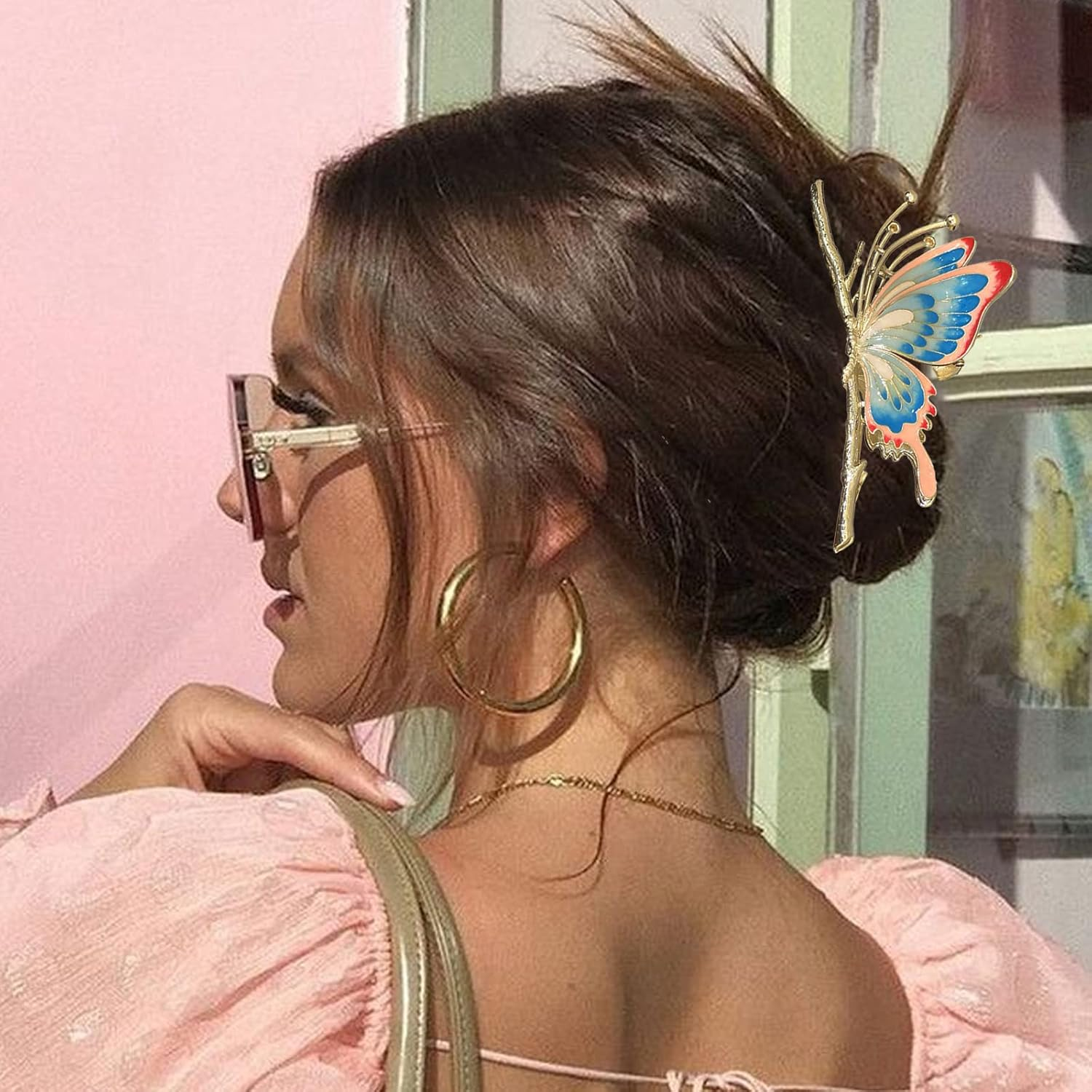 Itingstere Butterfly Hair Claw Clips for Women,2Pcs Large Non-Slip Strong Metal Butterfly Hair Clips Sparkly Hold Hair Jaw Clips Cute Hair Claws Big Butterfly Clips Cute Hair Clips Headwear Gifts - Butterfly-Rhinstone-2 image number 2