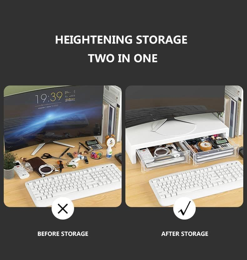 XICEN White Monitor Stand Riser with Drawer, Desktop Organizer, Laptop Stand with Storage, Stand for Computer, Laptop, Printer, Notebook, Imac (15Cm)