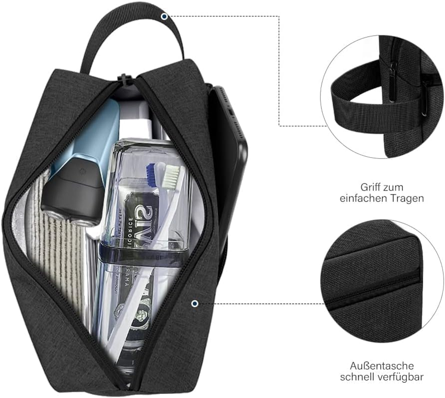 Waterproof Toiletry Bag for Men - Travel Shaving & Cosmetic Organizer with Handle, Portable Gym Shower Bathroom Essentials Bag, Durable Water-Resistant Toiletries Accessories (Black) image number 1