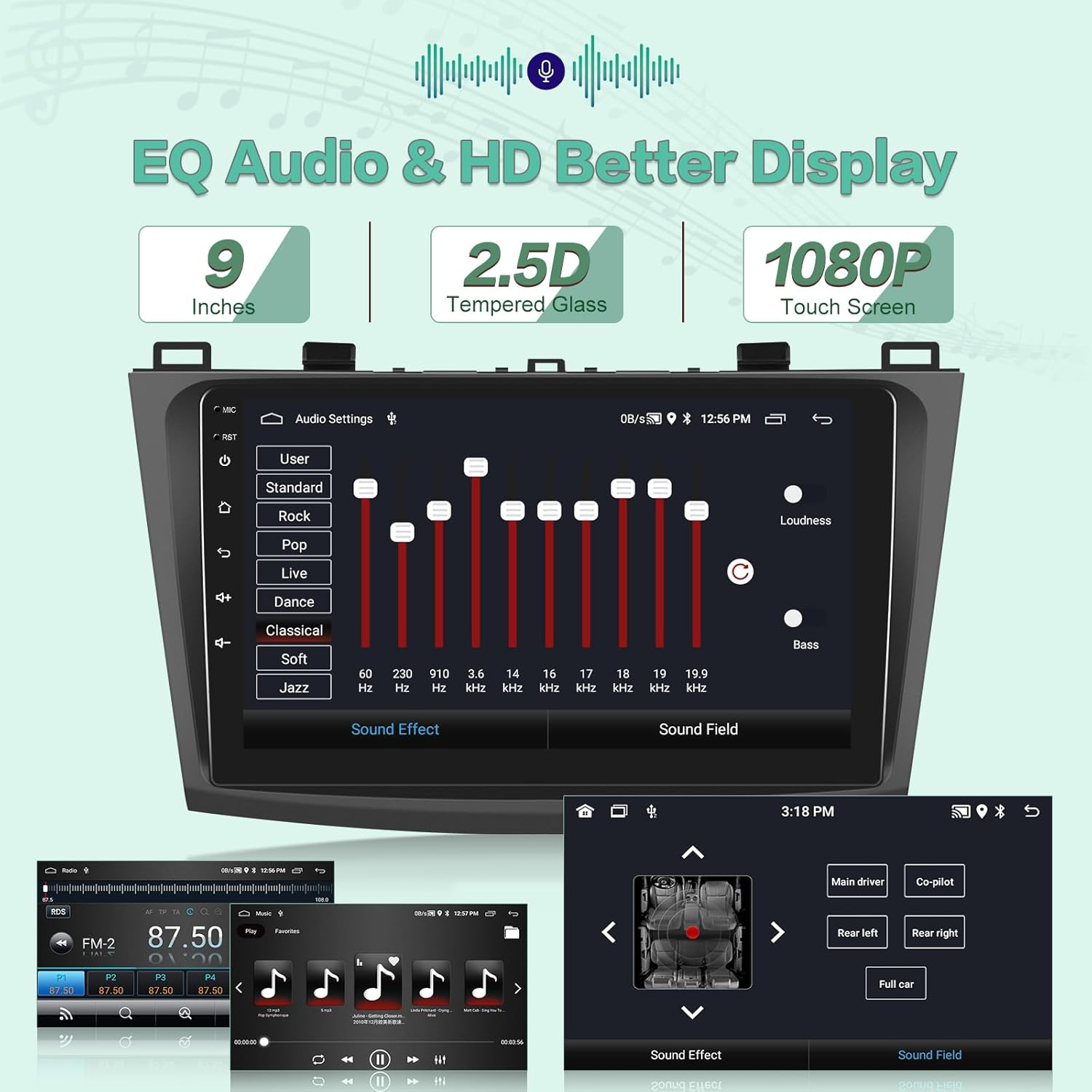 EKAT [2G+64G] Car Radio for Mazda 3 2009-2013, Android 13 Touch Screen Car Play Stereo, Carplay/Android Auto/Eq Audio/Swc/Bluetooth image number 6