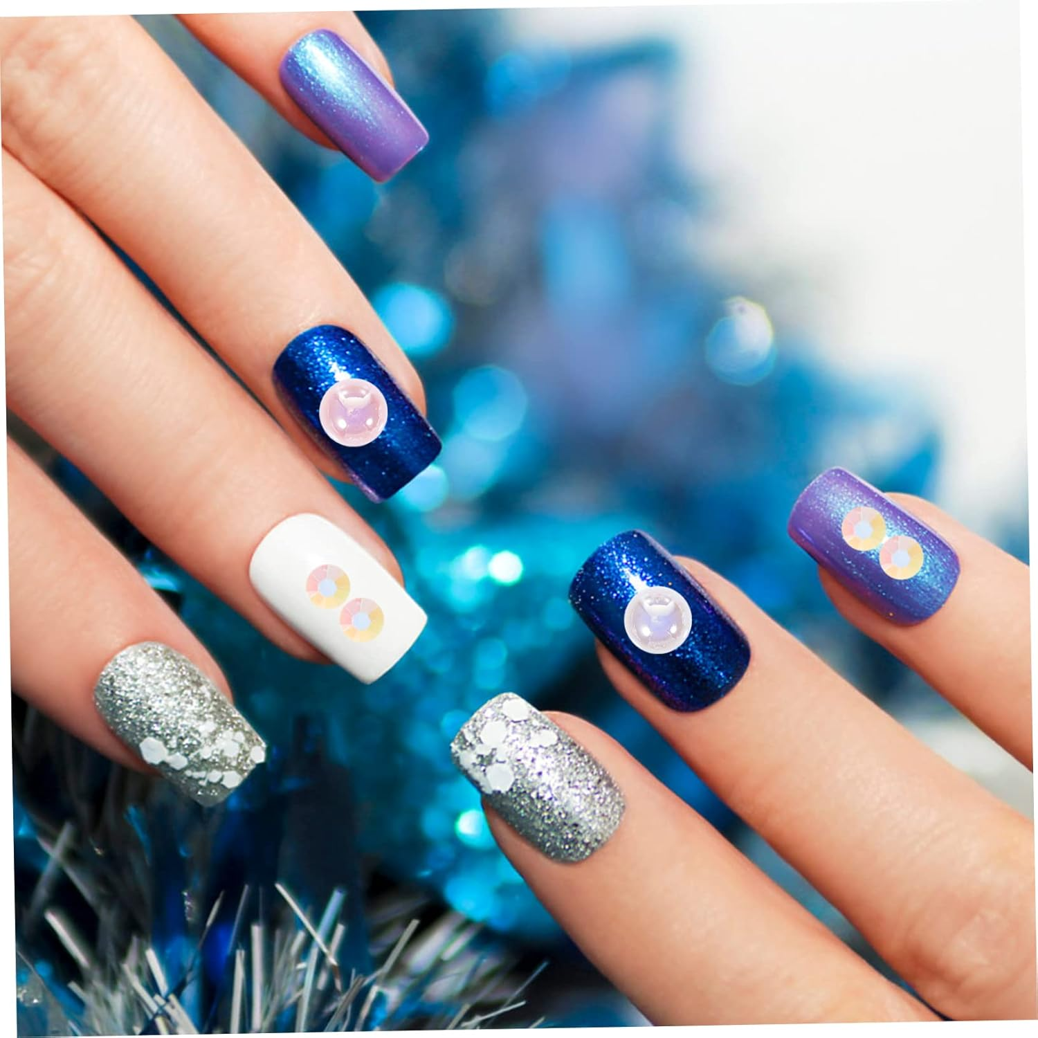 SEWOART Pearl Resin Nail Art Patch for Manicures Shiny Half round Flatback Nail Gems DIY Phone Case Decorative Accessories Pack