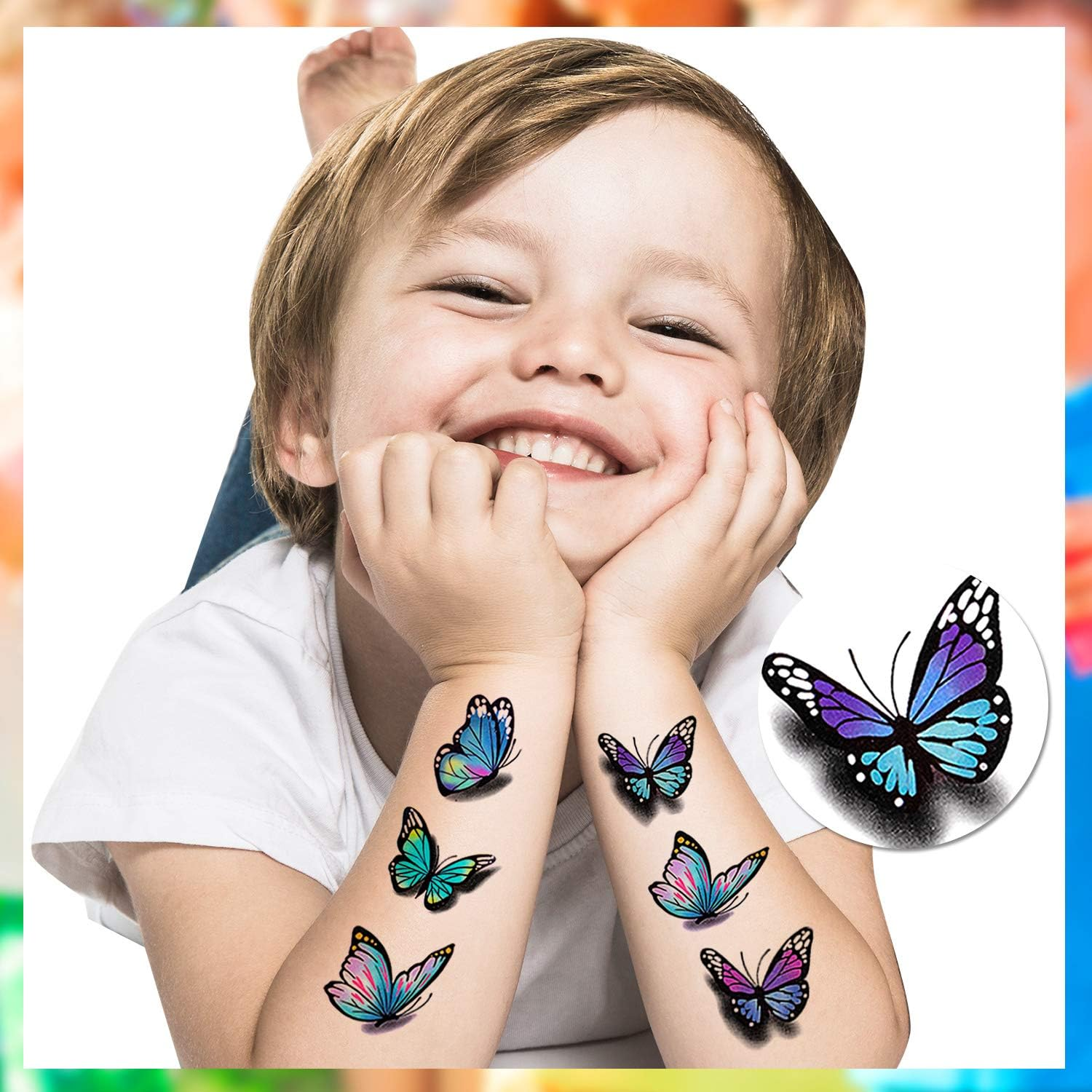 126Pcs Butterfly Tattoo Sticker 3D Temporary Tattoo Decal, Butterfly and Flower Design Removabl Waterproof Decal, Fake Tattoo for Women Girls Kids image number 6