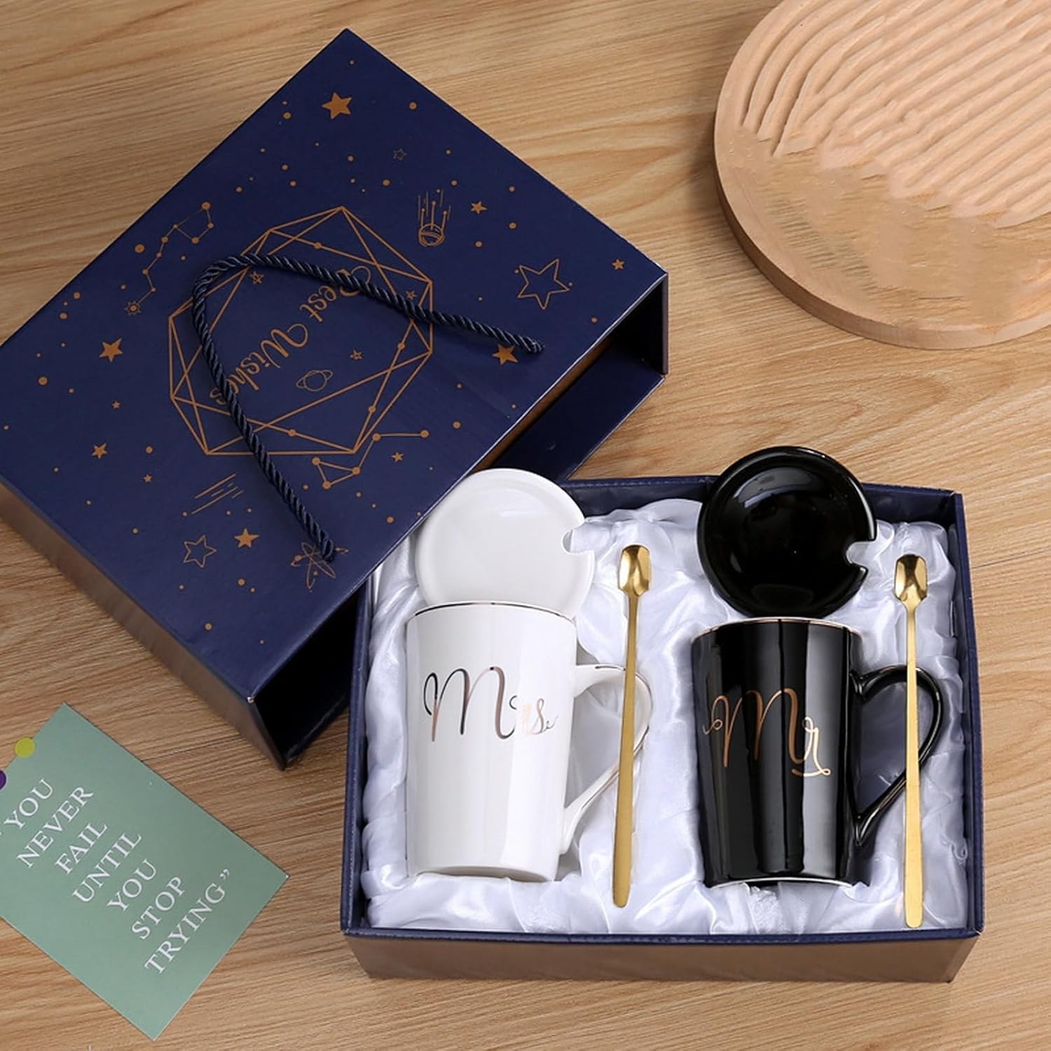 YOZRAN Coffee Mugs Set Couple Cups, Wedding Presents for Bridal Shower, Engagement Gifts Couple Gifts, Birthday for Him Her Husband Wife Anniversary (Black&White) - Pinkgrey image number 7