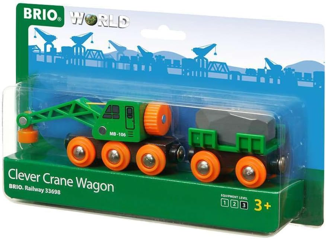 BRIO 33698 Clever Crane Wagon &ndash; 4-Piece Wooden Railway Accessory Set with Crane, Compatible with BRIO Trains for Kids 3+ Years image number 3