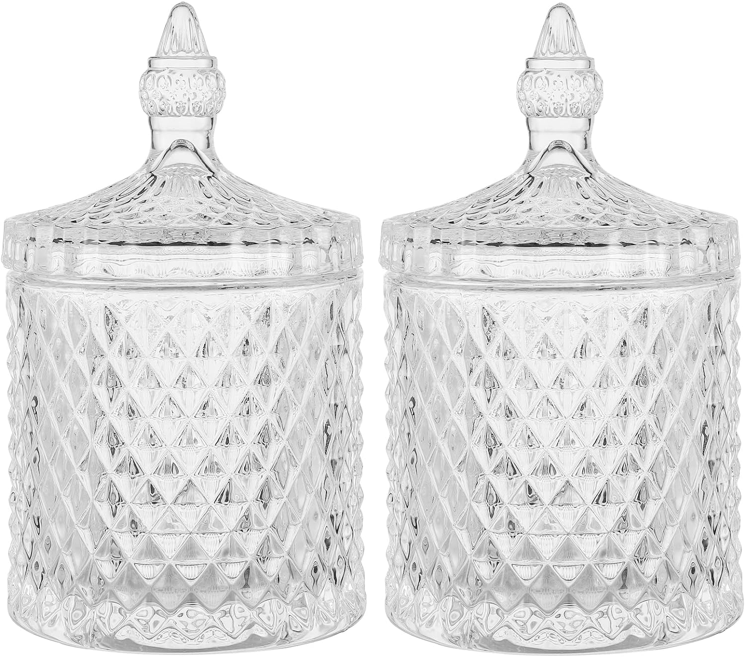 2 Pack Qtip Holder Thick Glass Apothecary Jars with Lid for Bathroom Decor, Clear Cotton Ball Storage Organizer for Cotton Swab, Cotton Rounds, Jewelry, Candy