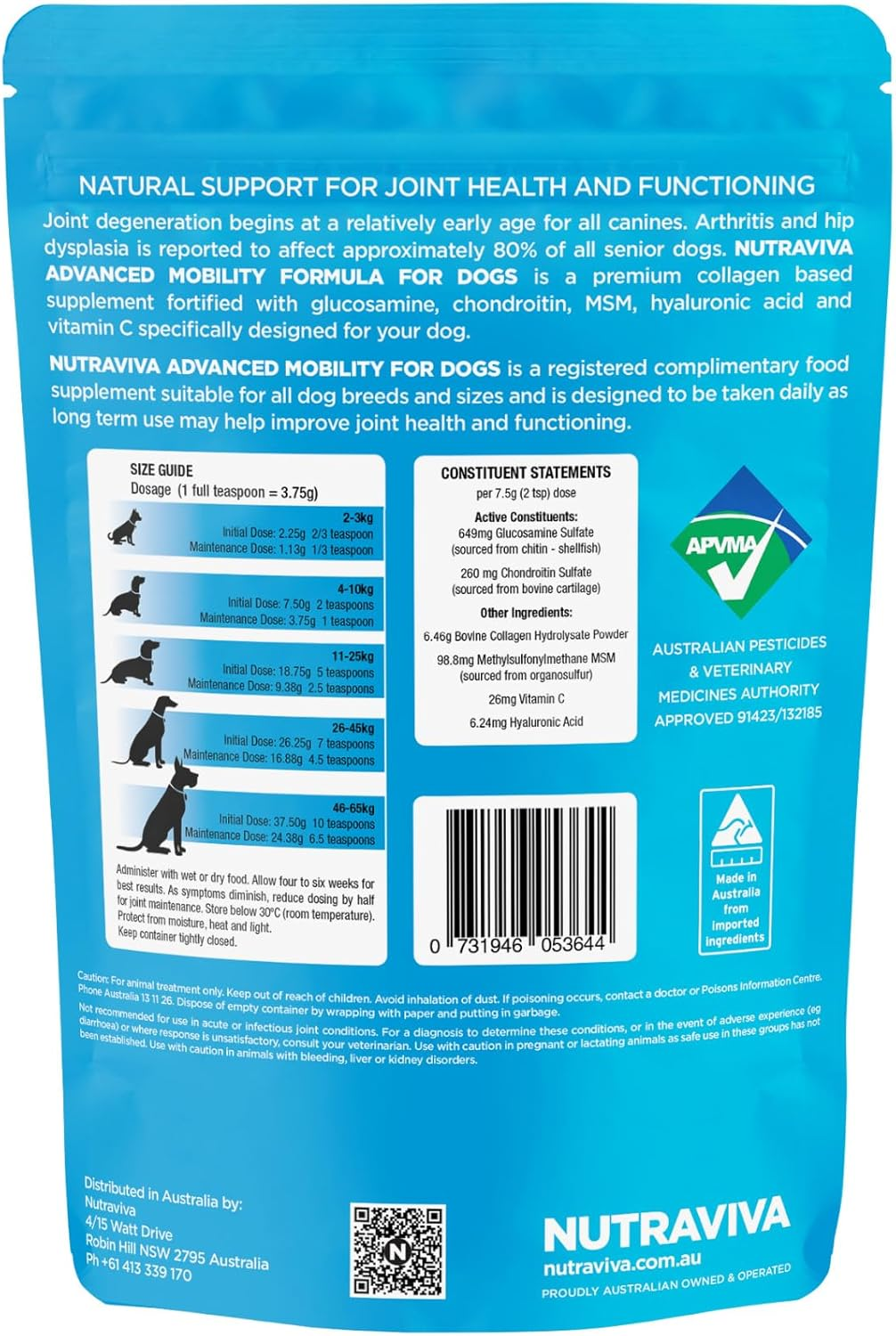 Nutraviva Advanced Mobility Formula for Dogs 250 G image number 2