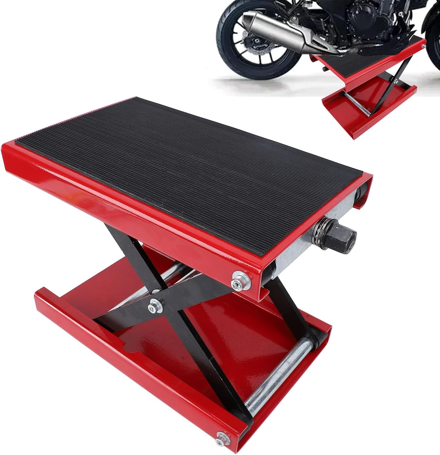 Motorcycle Lift, 1100 LBS Motorcycle Scissor Lift Jack with Wide Deck, 3.35 to 13.39In Adjustable Height, Foldable Heavy Duty Metals Motorbike Jack Stand image number 5