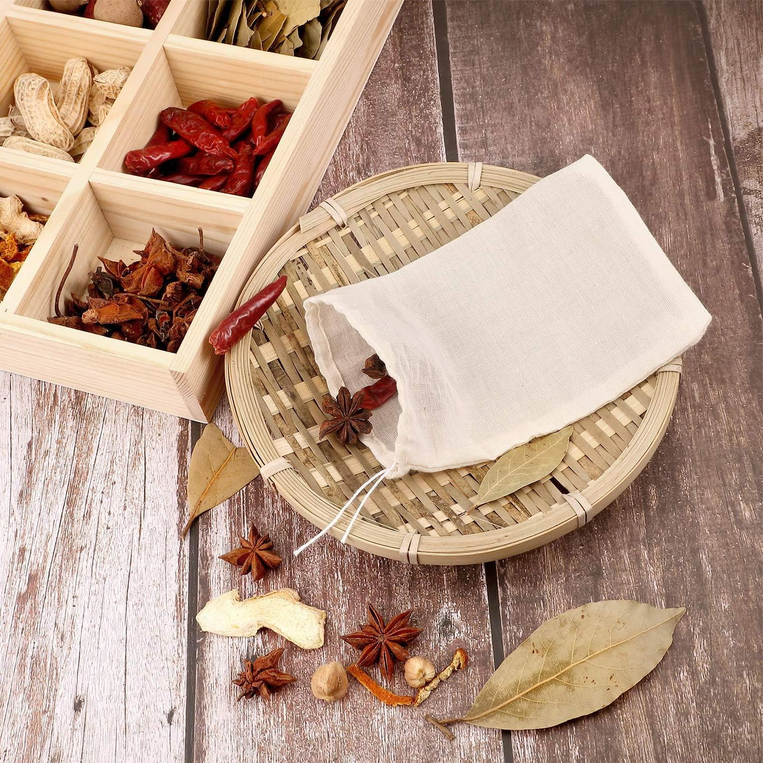 BUYLONG 20 Pcs Muslin Bag, 4X3In Mesh Bags, Cotton Muslin Drawstring Bags, Reusable Tea Bags, Cheesecloth Bags, Brew Bags, Barrier Bags, for Spices Storage, Loose Tea and Coffe, Cooking