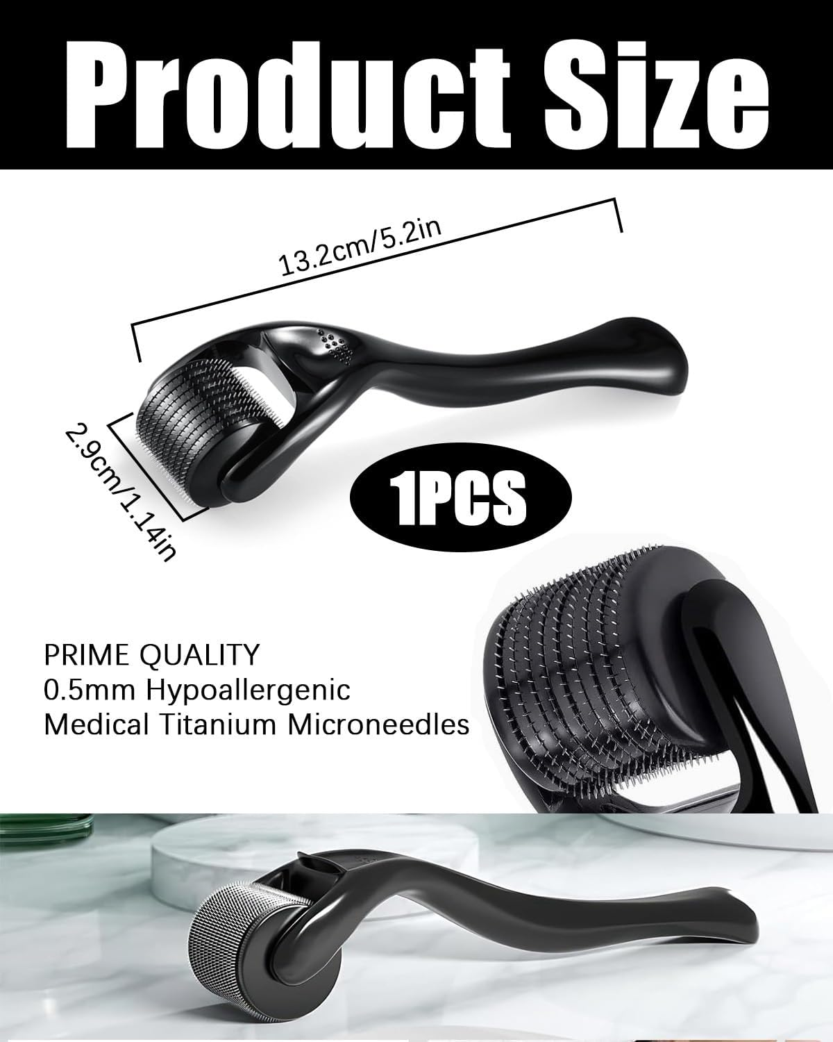 IPNSDON Beard Roller 0.5 Mm, Derma Roller, Beard Roller, Stimulates Beard and Hair Growth, Needle Roller Skin and Hair Men and Women, Reduces Acne Scars and Stretch Marks, Hair Growth Promoting image number 4