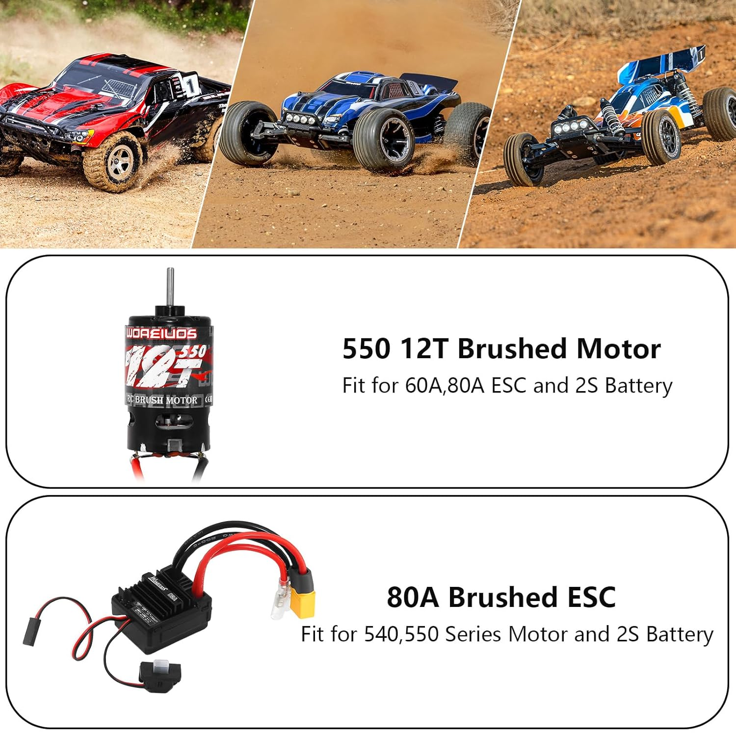 550 Brushed Motor 12T & 80A ESC Brushed Motor ESC & Heatsink Combo for 1/10 RC Truck Car Slash Arrma Granite Senton Typhon Redcat Axial HPI image number 2