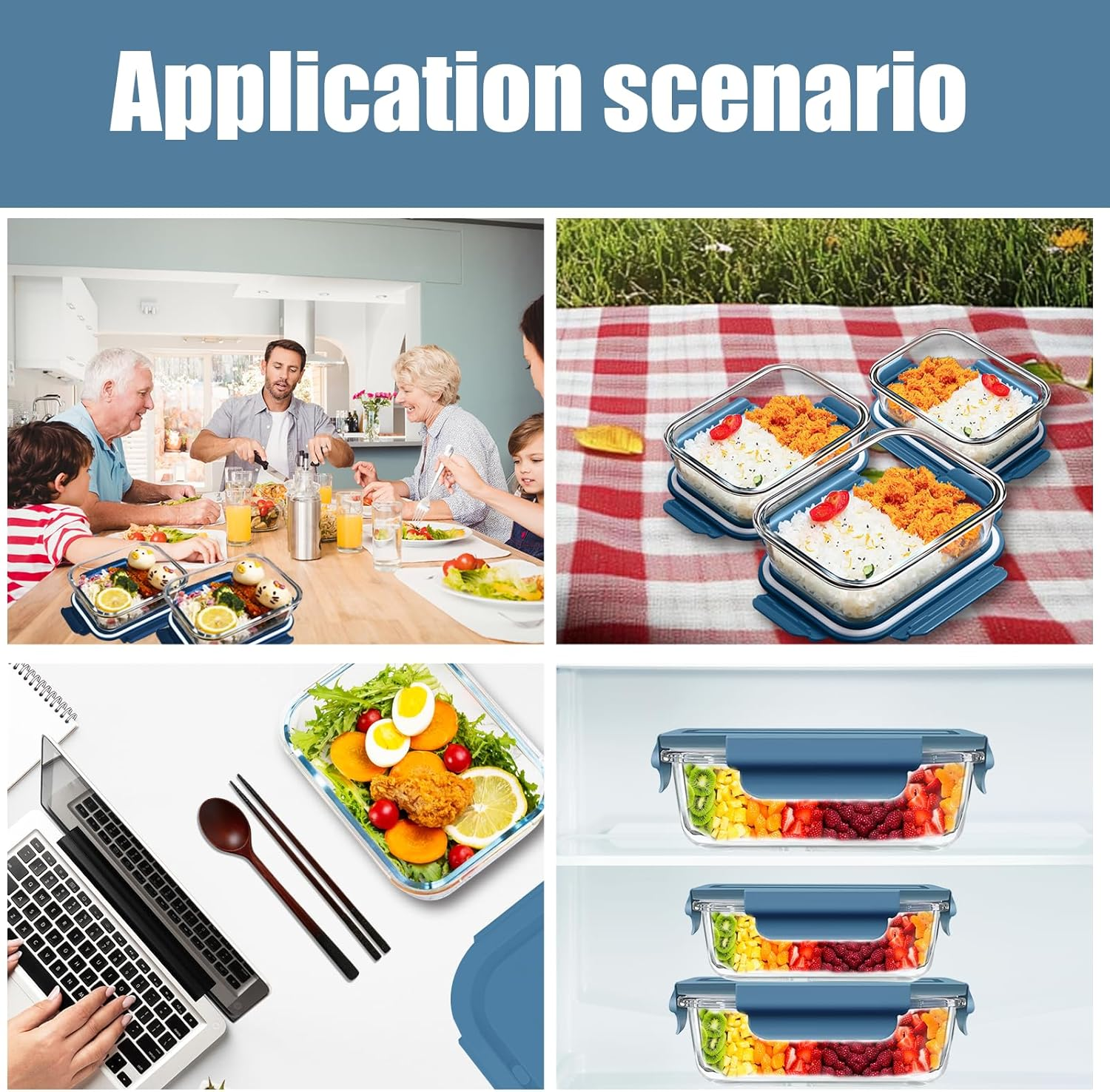 Glass Food Storage Containers 5 Pack,Three Sizes Glass Meal Prep Containers with Snap Lock Leakproof Lids,Lunch Box for Microwave,Freezer,Oven and Dishwasher image number 5