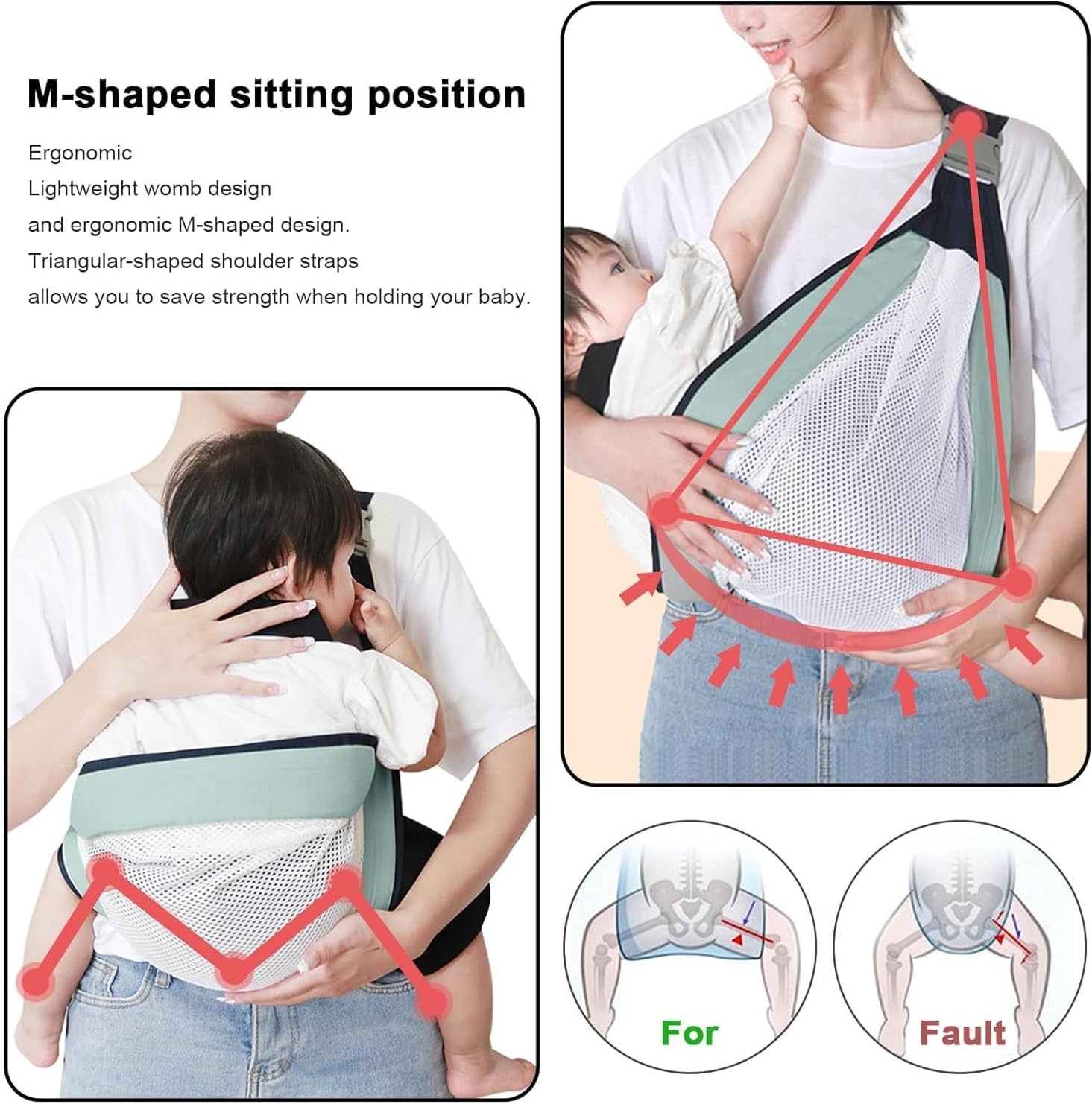 Baby Carrier Newborn to Toddler, Adjustable Baby Wrap Carrier 25-55 Lbs with Soft Padded Straps, Lightweight Mesh Baby Wrap for Travel - 1 Piece, Green image number 4