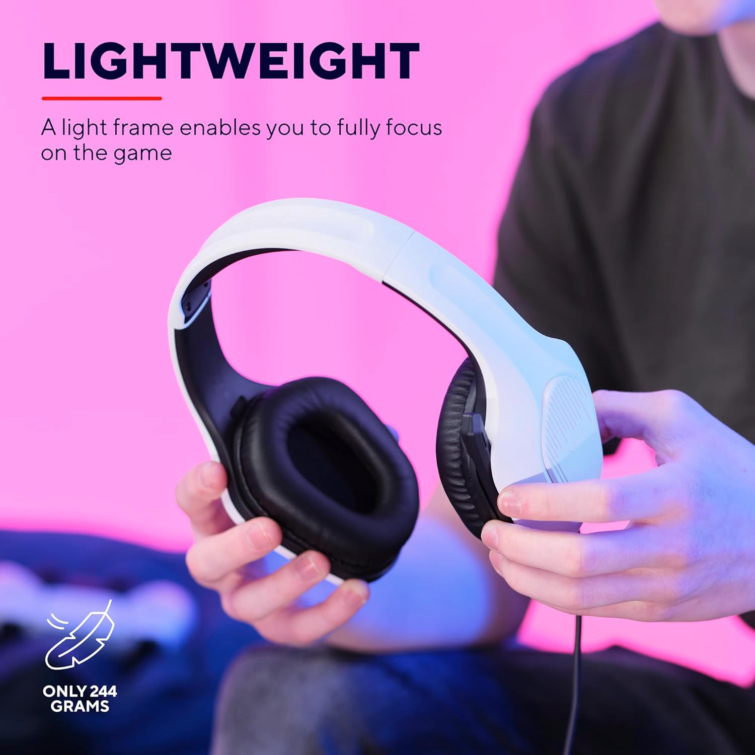 Trust Gaming GXT 418W Rayne Lightweight Gaming Headset for PC Xbox PS4 PS5 Switch Mobile, 50Mm Driver, 2M Cable, 3.5Mm Audio Port, Over-Ear Headphones with Cable, White image number 1