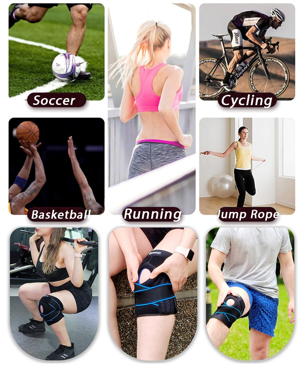 2-Pack Sports Knee Brace, Adjustable Knee Sleeves for Meniscus & Ligaments with Lateral Stabilizers & Gel Patella Pad, for Knee Support & Protection, Unisex,Men Blue-Black image number 4