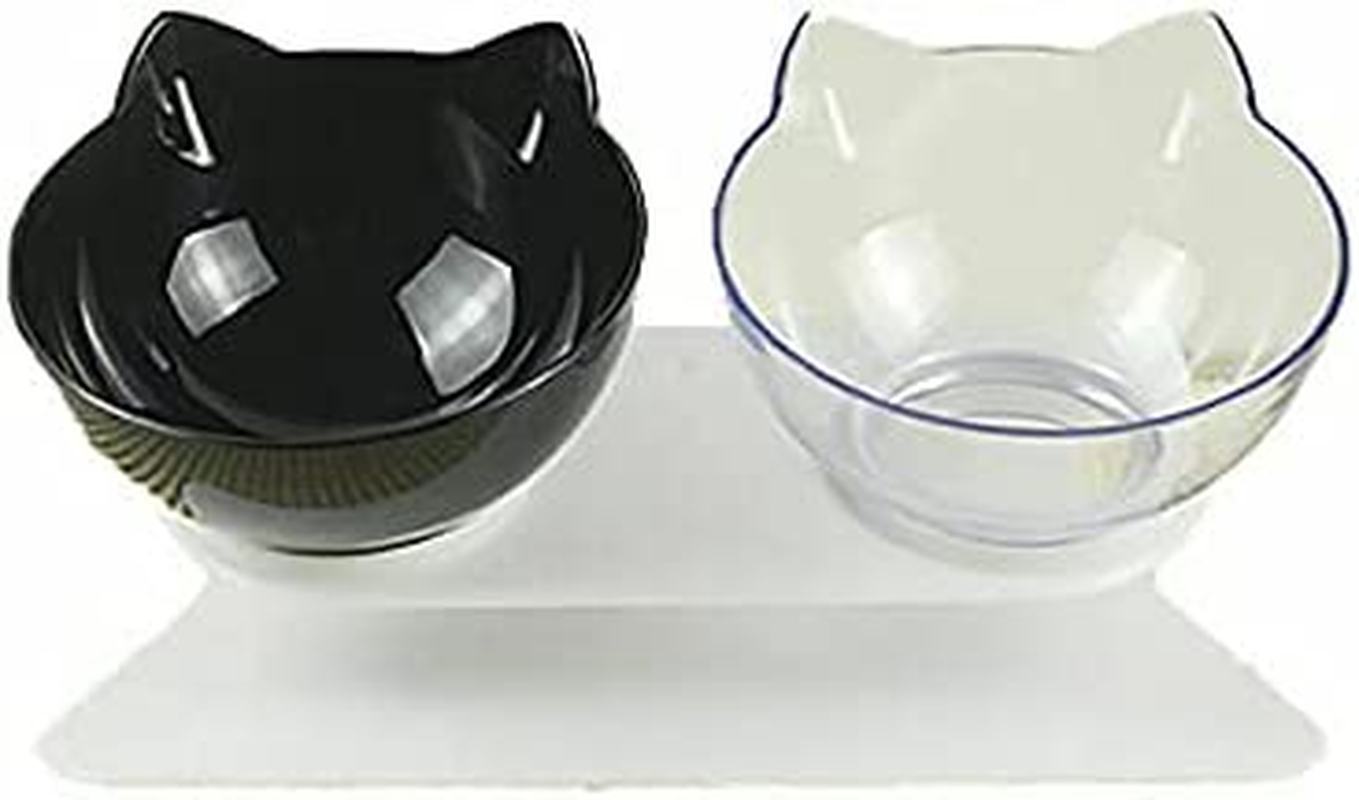 Double Elevated Cat Dog Pet Bowl Feeder Food Water Raised Lifted Stand Bowls Clear+ Black image number 2