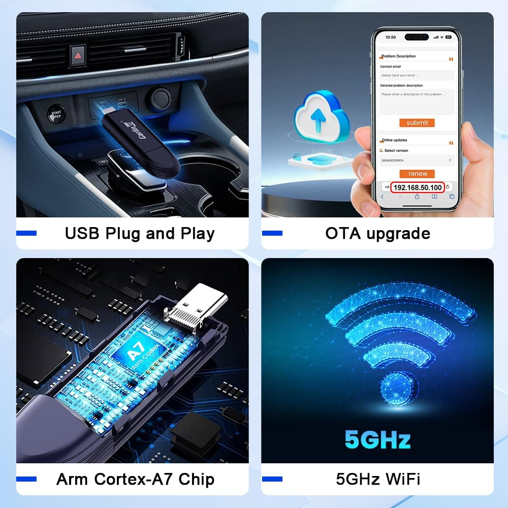 Carlinkit MINI5 PRO 2 in 1 Wireless Carplay/Android Auto Adapter, Wireless CP&AA Adapter, OTA Upgrade, USB-A/USB-C Plug, Wireless Dongle Fit for Factory Wired Carplay/Android Auto Cars 2016+ image number 2